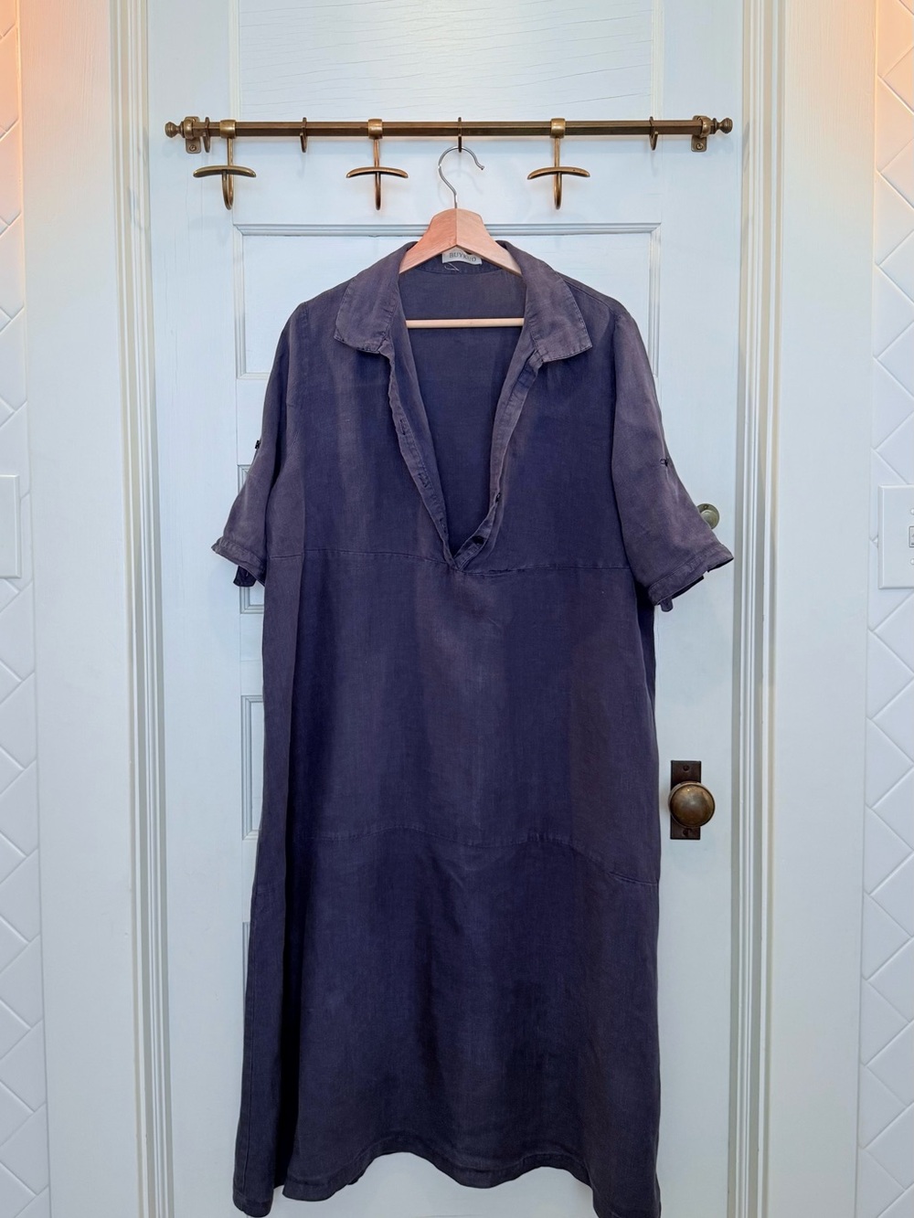 90’s Grunge Short Sleeve Smock Dress in Deep Navy